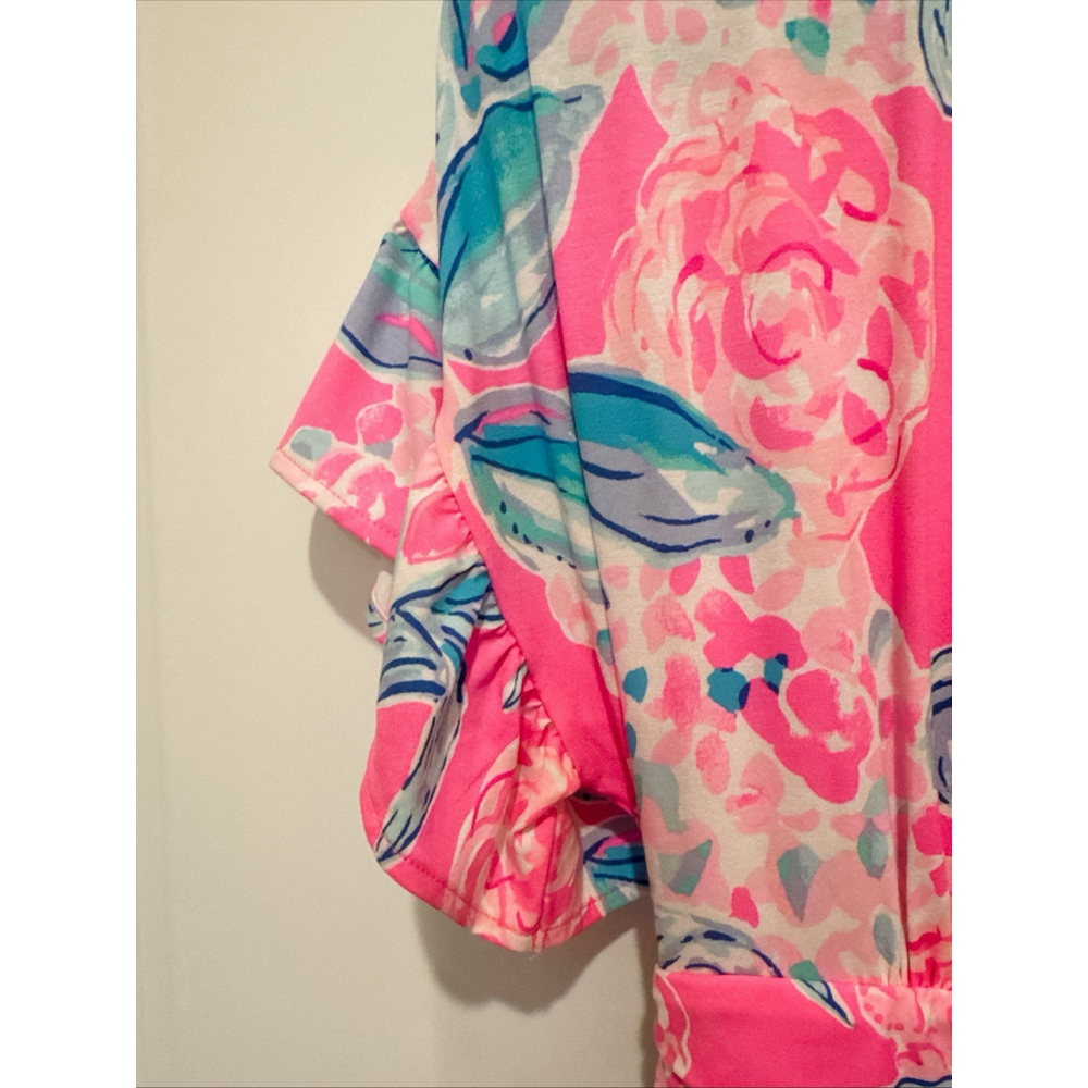 Lilly Pulitzer Maxi Dress Pink Positive Floral V-Neck Ruched Waist 58” Long Sml - Picture 3 of 10